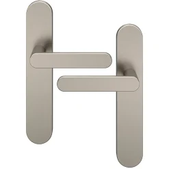 Ensemble poignée sur plaque rond GoodHome Minzh effet nickel satin gris L.120mm x l.42mm entraxe 165-195mm