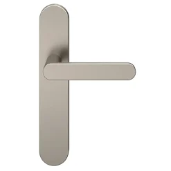 Ensemble poignée sur plaque rond GoodHome Minzh effet nickel satin gris L.120mm x l.42mm entraxe 165-195mm