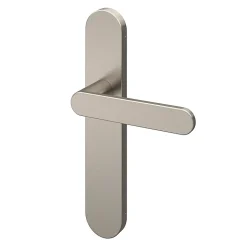 Ensemble poignée sur plaque rond GoodHome Minzh effet nickel satin gris L.120mm x l.42mm entraxe 165-195mm
