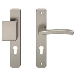Ensemble poignée sur plaque rectangulaire GoodHome Irvil effet nickel satin gris l.x l.40mm entraxe 195mm