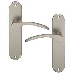 Ensemble poignée sur plaque rond GoodHome Beare effet nickel satin gris L.110.5mm x l.40mm entraxe 165mm
