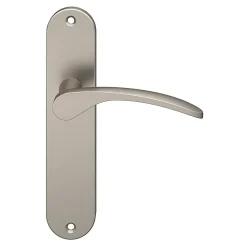 Ensemble poignée sur plaque rond GoodHome Beare effet nickel satin gris L.110.5mm x l.40mm entraxe 165mm
