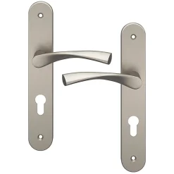 Ensemble poignée sur plaque rondcylindre GoodHome Breage effet nickel satin gris L.120.5mm x l.40mm entraxe 195mm