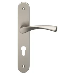 Ensemble poignée sur plaque rondcylindre GoodHome Breage effet nickel satin gris L.120.5mm x l.40mm entraxe 195mm
