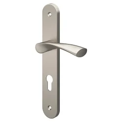 Ensemble poignée sur plaque rondcylindre GoodHome Breage effet nickel satin gris L.120.5mm x l.40mm entraxe 195mm