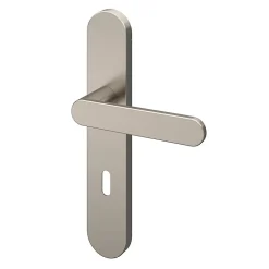Ensemble poignée sur plaque rond serrure GoodHome Minzh effet nickel satin gris L.120mm x l.42mm entraxe 165-195mm