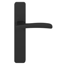 Ensemble poignée sur plaque rectangulaire GoodHome Irvil effet nickel mat noir L.126.5mm x l.42mm entraxe 165-195mm