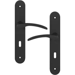 Ensemble poignée sur plaque rond serrure GoodHome Beare effet nickel mat noir L.110.5mm x l.40mm entraxe 195mm
