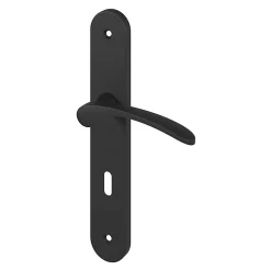 Ensemble poignée sur plaque rond serrure GoodHome Beare effet nickel mat noir L.110.5mm x l.40mm entraxe 195mm
