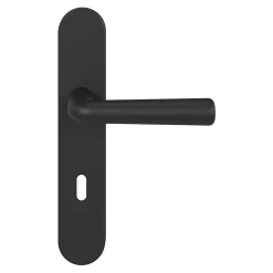 Ensemble poignée sur plaque rond serrure GoodHome Dizel effet nickel mat noir L.121.5mm x l.42mm entraxe 165-195mm