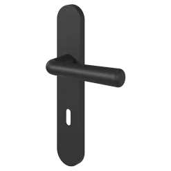 Ensemble poignée sur plaque rond serrure GoodHome Dizel effet nickel mat noir L.121.5mm x l.42mm entraxe 165-195mm