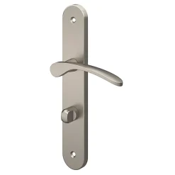 Ensemble poignée sur plaque rond à condamnation GoodHome Beare effet nickel satin gris L.110.5mm x l.40mm entraxe 195mm