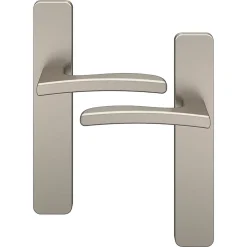 Ensemble poignée sur plaque rectangulaire GoodHome Irvil effet nickel satin gris L.126.5mm x l.42mm entraxe 165-195mm