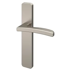 Ensemble poignée sur plaque rectangulaire GoodHome Irvil effet nickel satin gris L.126.5mm x l.42mm entraxe 165-195mm