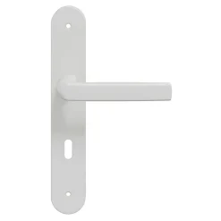 Ensemble poignée sur plaque Incurvé serrure GoodHome Primel mat blanc L.126mm x l.40mm entraxe 195mm