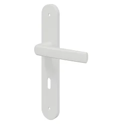 Ensemble poignée sur plaque Incurvé serrure GoodHome Primel mat blanc L.126mm x l.40mm entraxe 195mm