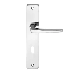 Ensemble poignée sur plaque rectangulaire serrure Colan effet chromé brillant gris L.106mm x l.39.8mm entraxe 195mm