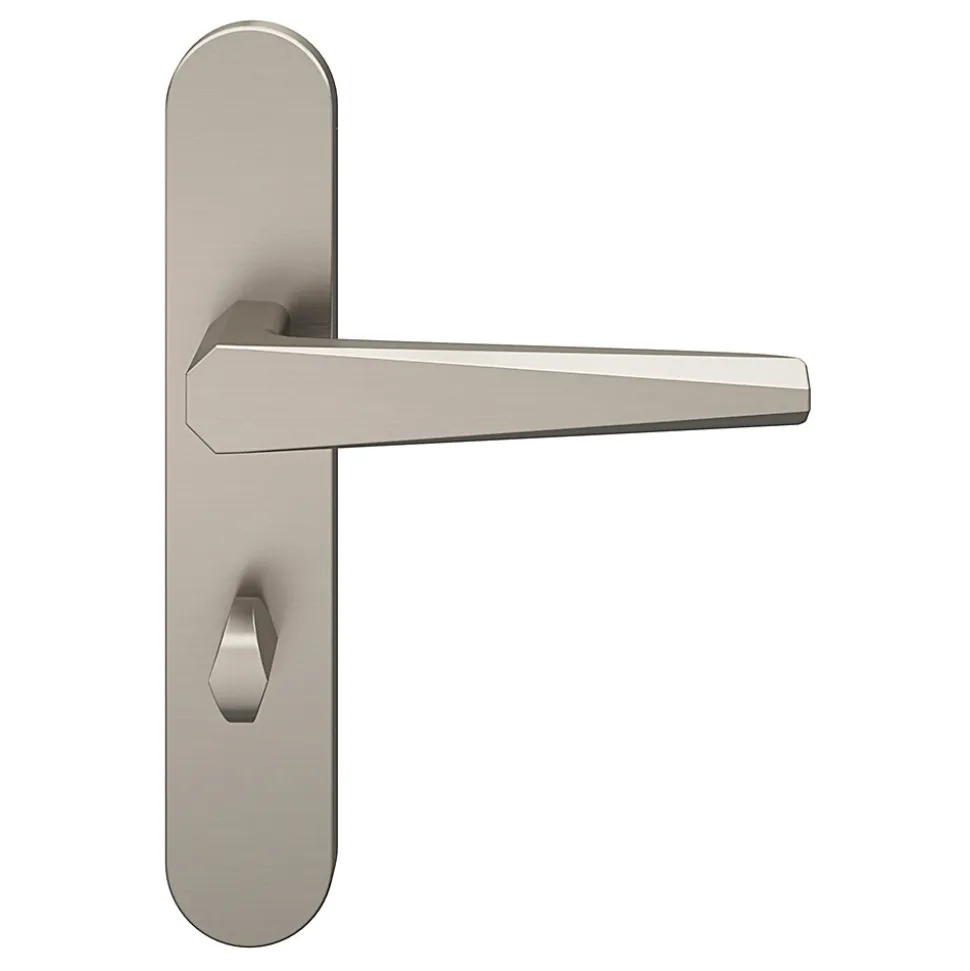 Ensemble poignée sur plaque rond à condamnation GoodHome Keri effet nickel satin gris L.140mm x l.42mm entraxe 165-195mm