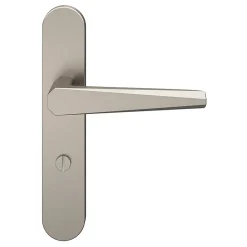 Ensemble poignée sur plaque rond à condamnation GoodHome Keri effet nickel satin gris L.140mm x l.42mm entraxe 165-195mm