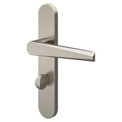 Ensemble poignée sur plaque rond à condamnation GoodHome Keri effet nickel satin gris L.140mm x l.42mm entraxe 165-195mm
