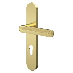 Ensemble poignée sur plaque rondcylindre GoodHome Garlan effet laiton satin doré L.125mm x l.42mm entraxe 165-195mm