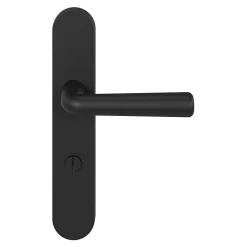 Ensemble poignée sur plaque rond à condamnation GoodHome Dizel effet nickel mat noir L.121.5mm x l.42mm entraxe 165-195mm