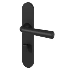 Ensemble poignée sur plaque rond à condamnation GoodHome Dizel effet nickel mat noir L.121.5mm x l.42mm entraxe 165-195mm