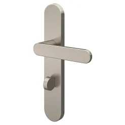 Ensemble poignée sur plaque rond à condamnation GoodHome Minzh effet nickel satin gris L.120mm x l.42mm entraxe 165-195mm