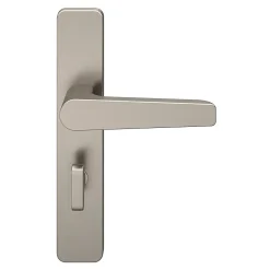 Ensemble poignée sur plaque rectangulaire à condamnation GoodHome Kerver effet nickel satin gris L.128mm x l.42mm entraxe 165-195mm
