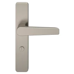 Ensemble poignée sur plaque rectangulaire à condamnation GoodHome Kerver effet nickel satin gris L.128mm x l.42mm entraxe 165-195mm