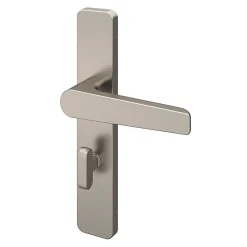 Ensemble poignée sur plaque rectangulaire à condamnation GoodHome Kerver effet nickel satin gris L.128mm x l.42mm entraxe 165-195mm