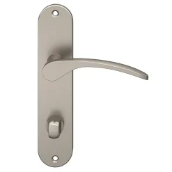 Ensemble poignée sur plaque rond à condamnation GoodHome Beare effet nickel satin gris L.110.5mm x l.40mm entraxe 165mm