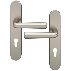Ensemble poignée sur plaque rondcylindre GoodHome Dizel effet nickel satin gris L.121.5mm x l.42mm entraxe 165-195mm