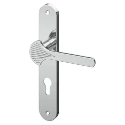 Ensemble poignée sur plaque rond GoodHome Rubian effet chromé gris L.130mm x l.40mm entraxe 195mm