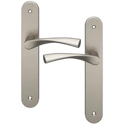 Ensemble poignée sur plaque rond GoodHome Breage effet nickel satin gris L.120.5mm x l.40mm entraxe 195mm