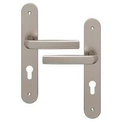 Ensemble poignée sur plaque Incurvé cylindre GoodHome Primel effet nickel satin gris L.126mm x l.40mm entraxe 195mm