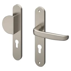 Ensemble poignée sur plaque rond GoodHome Govlin effet nickel satin gris l.x l.40mm entraxe 195mm