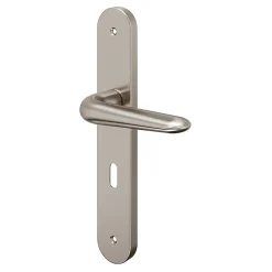 Ensemble poignée sur plaque Droit serrure GoodHome Mehaban effet nickel satin gris L.120mm x l.40mm entraxe 195mm