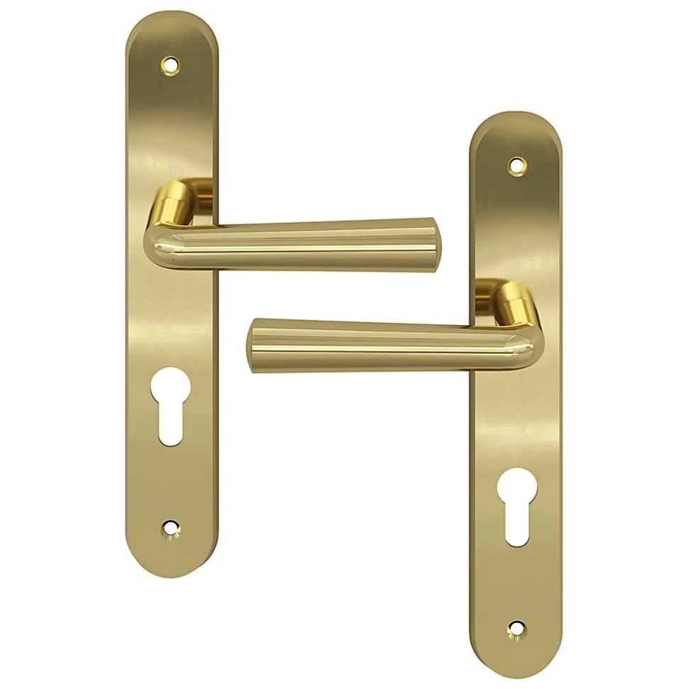 Ensemble poignée sur plaque rondcylindre GoodHome Tudy effet laiton brillant doré L.119mm x l.41mm entraxe 195mm