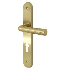 Ensemble poignée sur plaque rondcylindre GoodHome Tudy effet laiton brillant doré L.119mm x l.41mm entraxe 195mm