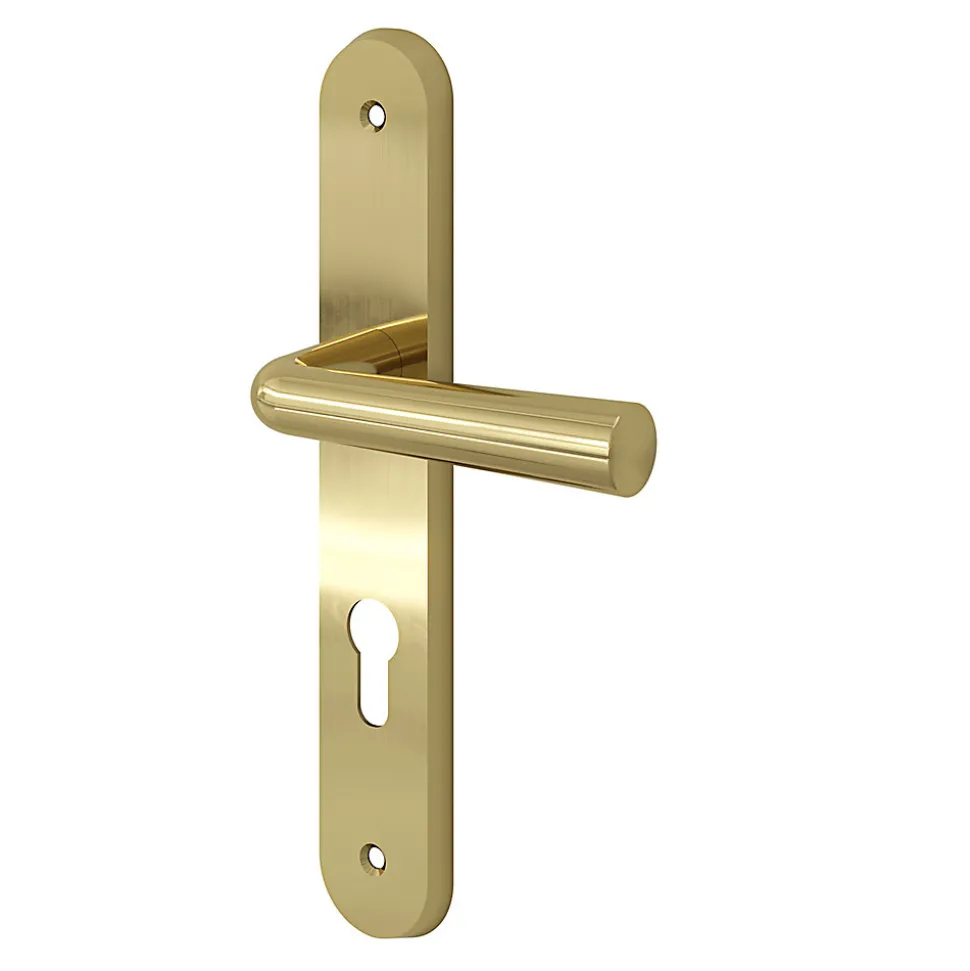 Ensemble poignée sur plaque rondcylindre GoodHome Tudy effet laiton brillant doré L.119mm x l.41mm entraxe 195mm