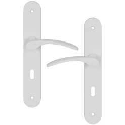 Ensemble poignée sur plaque rond serrure GoodHome Beare mat blanc L.110.5mm x l.40mm entraxe 195mm