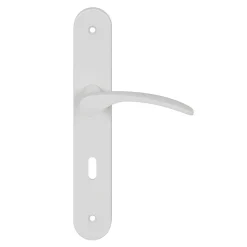 Ensemble poignée sur plaque rond serrure GoodHome Beare mat blanc L.110.5mm x l.40mm entraxe 195mm