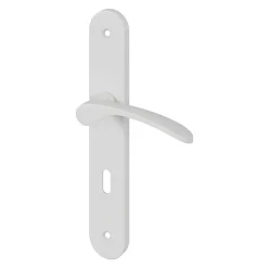 Ensemble poignée sur plaque rond serrure GoodHome Beare mat blanc L.110.5mm x l.40mm entraxe 195mm