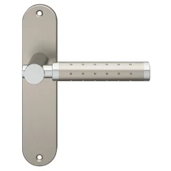 Ensemble poignée sur plaque rond GoodHome Brigg effet chrome et nickel satin gris L.132mm x l.40mm entraxe 165mm