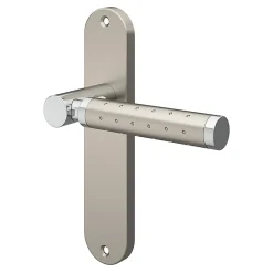 Ensemble poignée sur plaque rond GoodHome Brigg effet chrome et nickel satin gris L.132mm x l.40mm entraxe 165mm