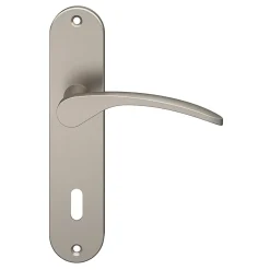Ensemble poignée sur plaque rond serrure GoodHome Beare effet nickel satin gris L.110.5mm x l.40mm entraxe 165mm