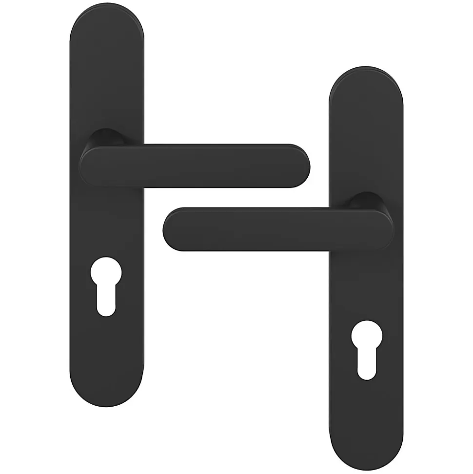 Ensemble poignée sur plaque rondcylindre GoodHome Minzh effet nickel mat noir L.120mm x l.42mm entraxe 165-195mm