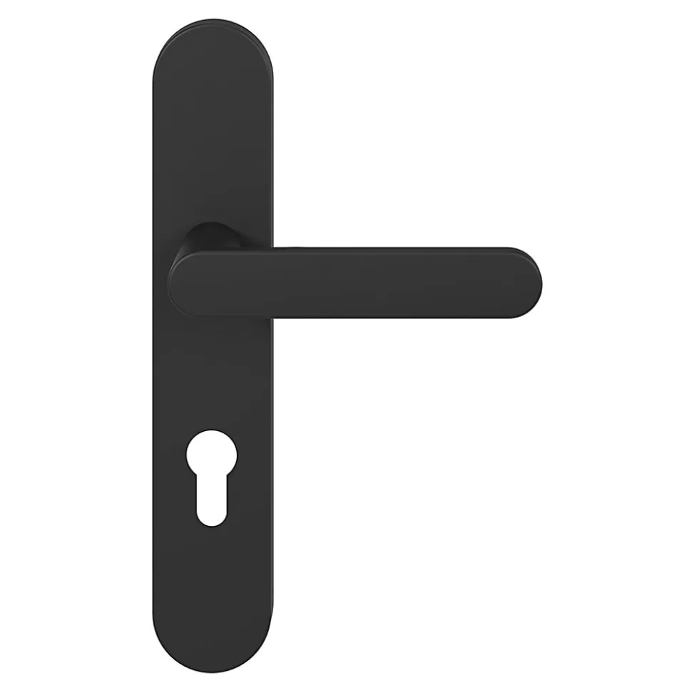 Ensemble poignée sur plaque rondcylindre GoodHome Minzh effet nickel mat noir L.120mm x l.42mm entraxe 165-195mm