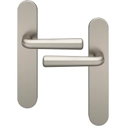 Ensemble poignée sur plaque rond GoodHome Dizel effet nickel satin gris L.121.5mm x l.42mm entraxe 165-195mm
